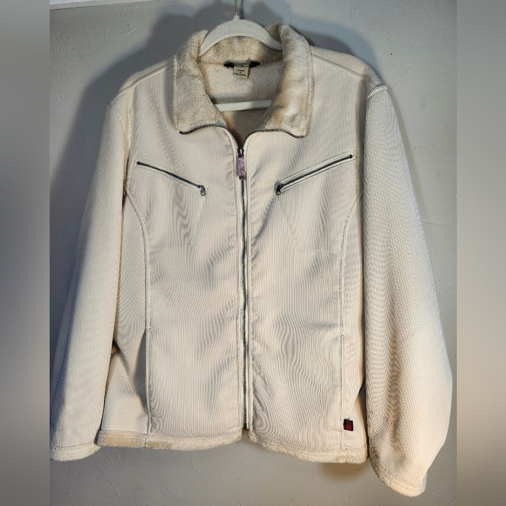 Woolrich Women's Off-White Corduroy Jacket With Faux Fur Lining Sz XL
